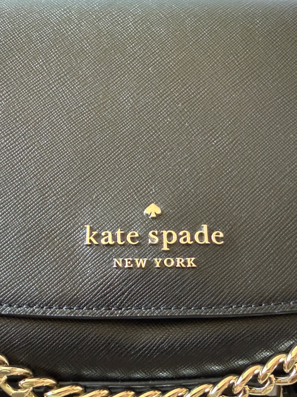kate spade Black Leather Crossbody with Gold Chain